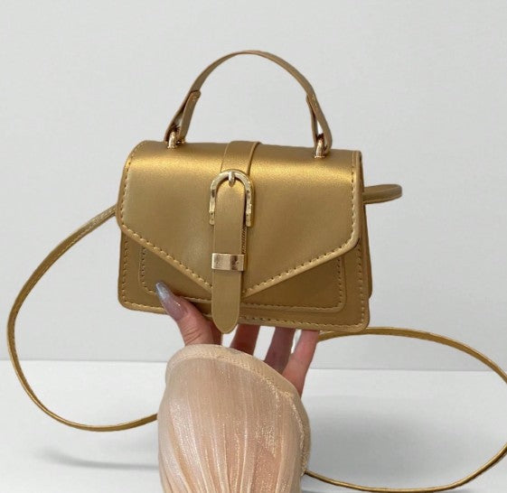 MORGAN GOLD FAUX LEATHER CROSS BODY BAG WITH GOLD BUCKLE DETAIL
