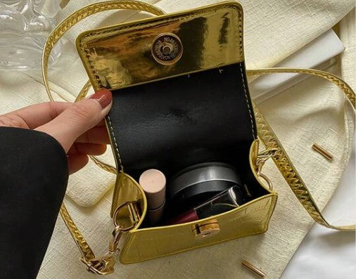 NEDRA GOLD EMBOSSED MINI BAG WITH CROSS BODY STRAP