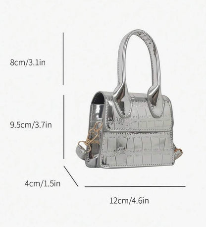 NEDRA SILVER EMBOSSED MINI BAG WITH CROSS BODY STRAP