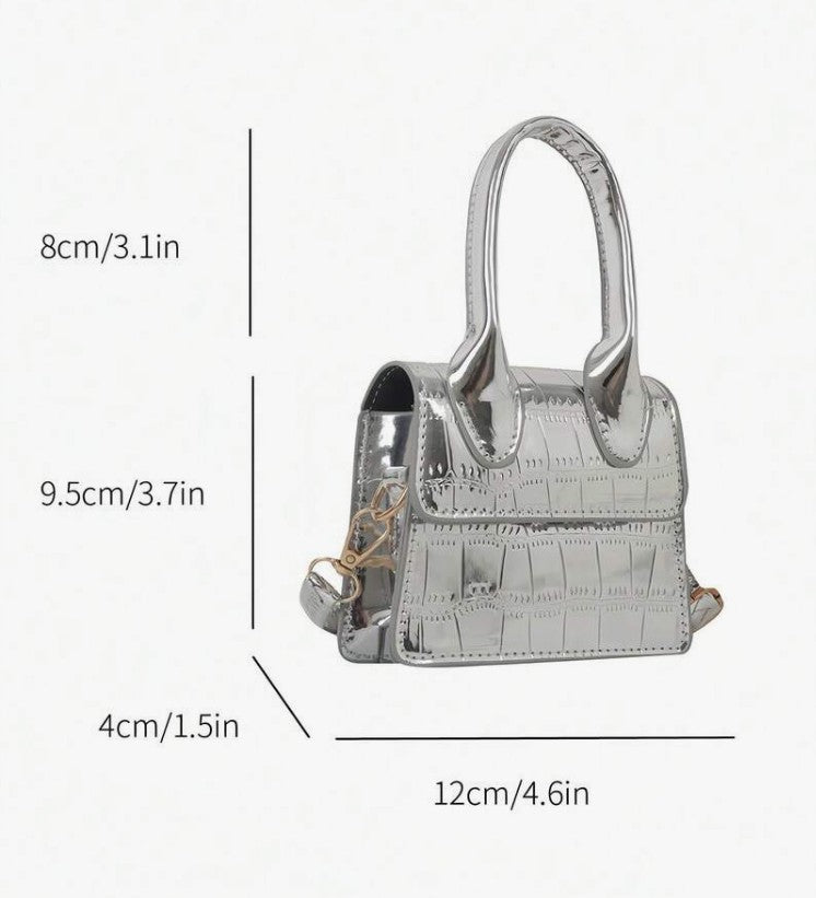 NEDRA BLACK PATENT EMBOSSED MINI BAG WITH CROSS BODY STRAP