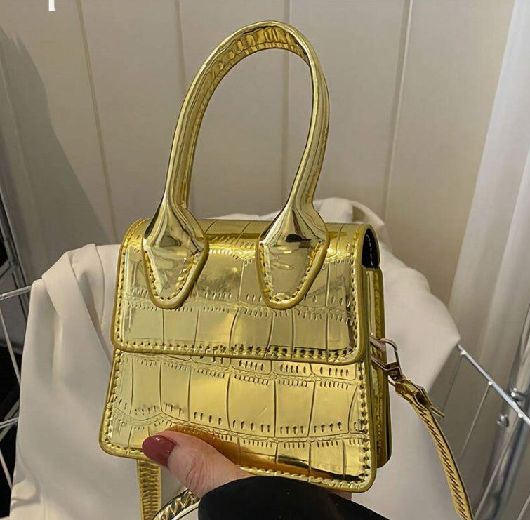 NEDRA GOLD EMBOSSED MINI BAG WITH CROSS BODY STRAP