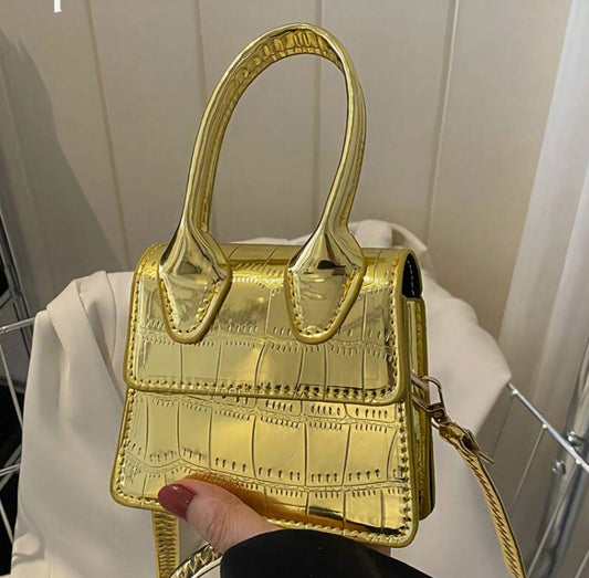 NEDRA GOLD EMBOSSED MINI BAG WITH CROSS BODY STRAP