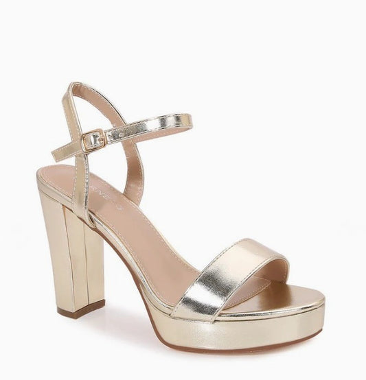 NISSNANA GOLD BLOCK HEEL PLATFORM SANDALS