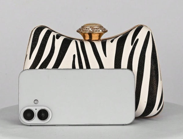 ONYX ZEBRA PRINT HARD CASE CLUTCH