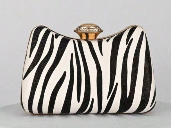 ONYX ZEBRA PRINT HARD CASE CLUTCH