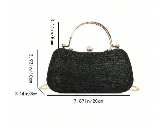 PAIGE BLACK DRESSY CLUTCH WITH RHINESTONE INSET GOLD HANDLE