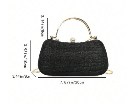 PAIGE BLACK DRESSY CLUTCH WITH RHINESTONE INSET GOLD HANDLE