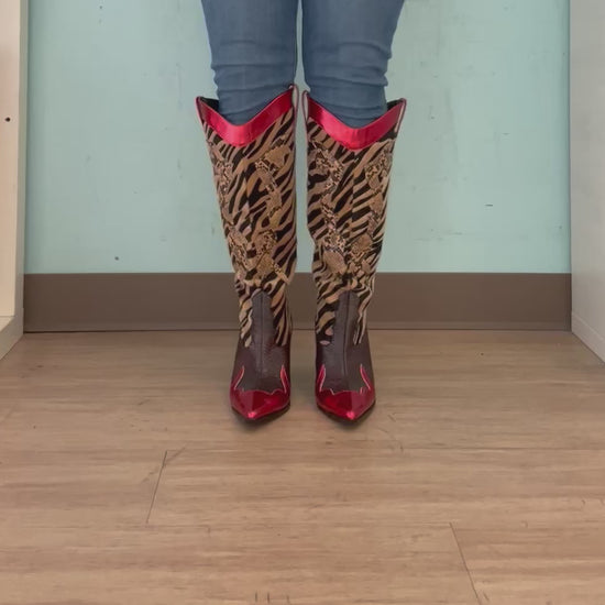 Karine  Smoking hot red tigerskin boot