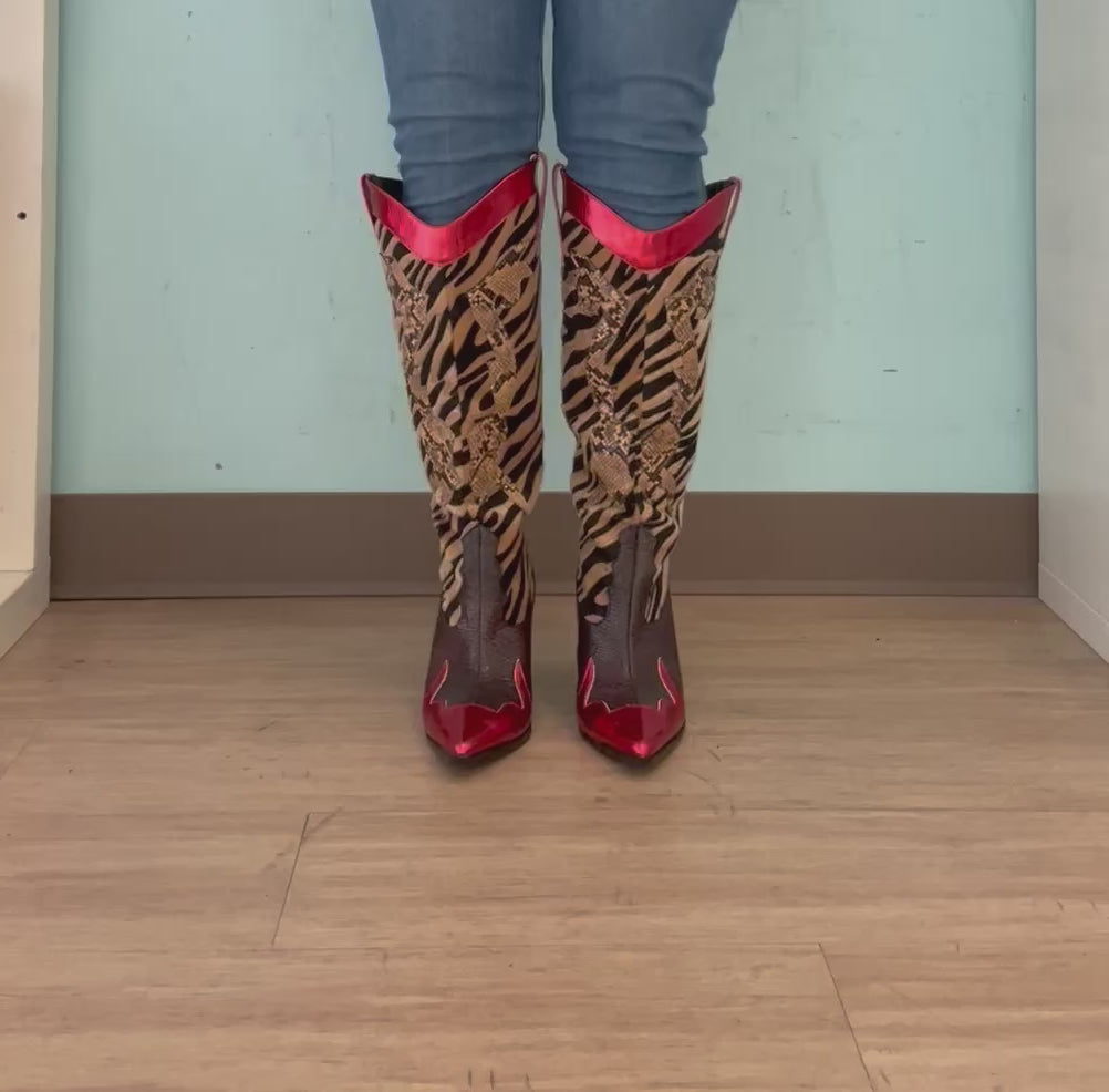 Karine  Smoking hot red tigerskin boot