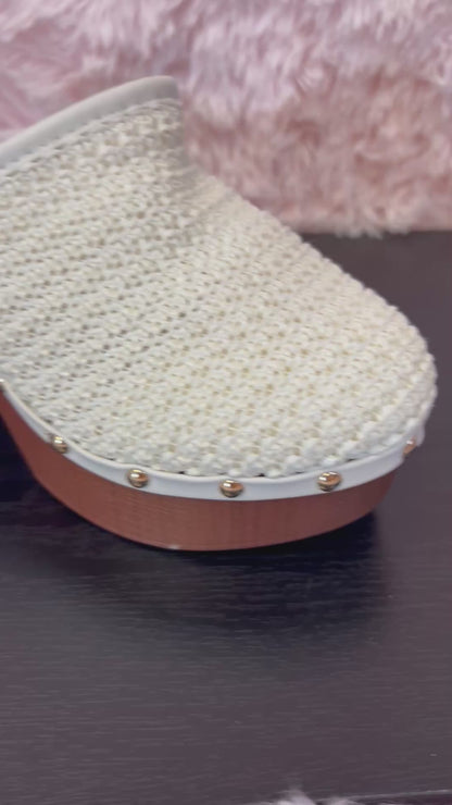 TAKEN Beige Natural Raffia Platform Clog