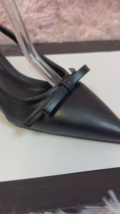 SASSY Black Kitten Heel Pump Slingback Faux Leather