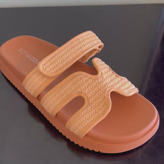 LYON-20

- Beige Tan Natural Raffia Sandal
- Open Toe
- Multi Strap
- Slip On
- Flatform Sole, Approx. 1"