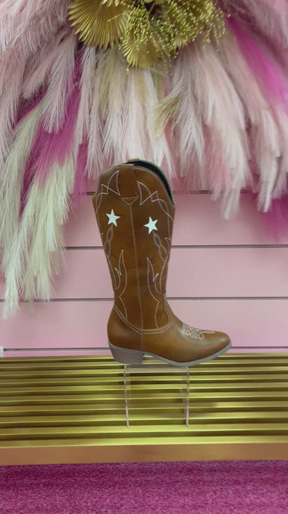 DARLA TAN COWBOY BOOT WITH CONTRAST WESTERN STITCHING AND STAR DETAIL