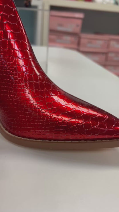 LILIBETH Red Metallic Cowboy Boot