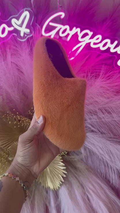 FURRY-10 Orange Faux Fur Slip-On Clog