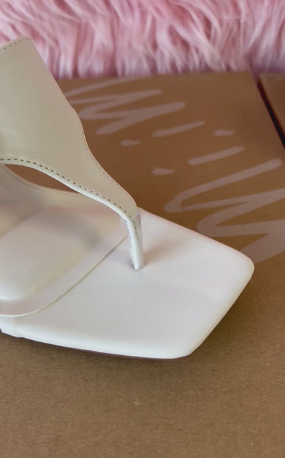 MERASA-13 White Stone Kitten Heel Split Toe Black Faux Leather - Slip On - Square Open Toe