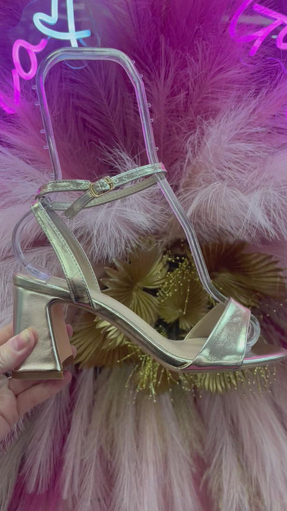 HANIA GOLD TRIANGULAR BLOCK HEEL SANDAL