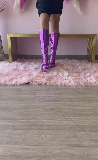 PRESLEY-01/2025 Purple Metallic Faux Leather Platform Gogo Boots