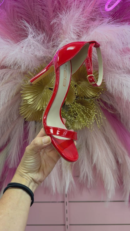 ROMI-1 RED PATENT STILETTO HEEL WITH ANKLE STRAP