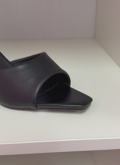 MONROE-05 BLACK FAUX LEATHER SLIP ON MULE KITTEN HEEL