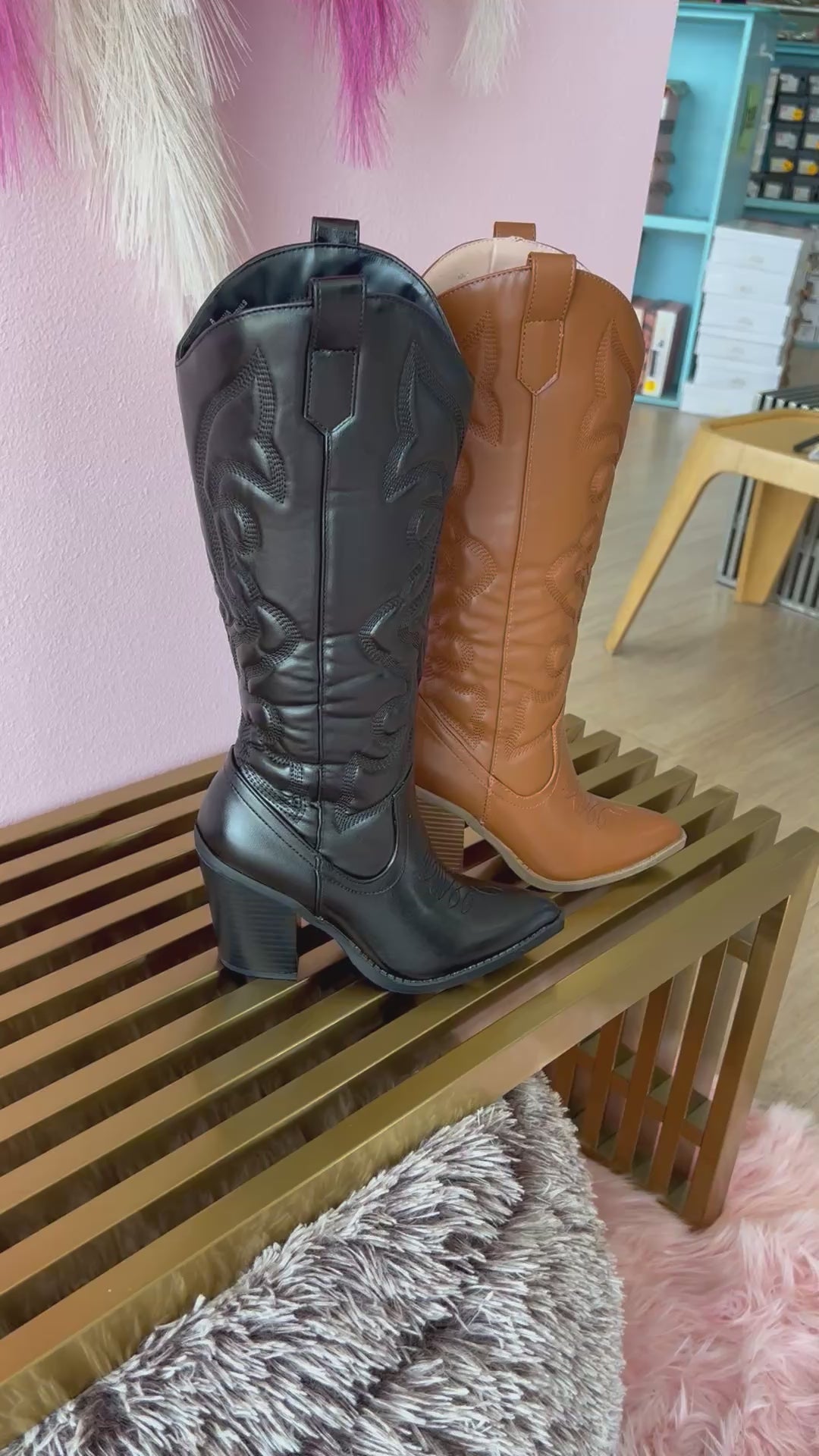 ARIZONA/2025

- Black Vegan Leather
- Knee High Cowboy Boot
- Western Styling with Stitching Detail
- Inner Half Zipper Closure
- Pointy Toe
- Cone Block Heel, Approx. 3"