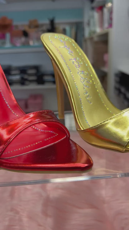 LOLETA Red Metallic Faux Leather Mule