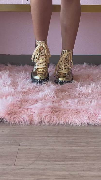 MIRA-4 Gold Mirror Metallic Combat Boots