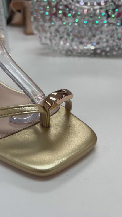 ELZA-01 Gold Faux Leather Kitten Heel Open Toe