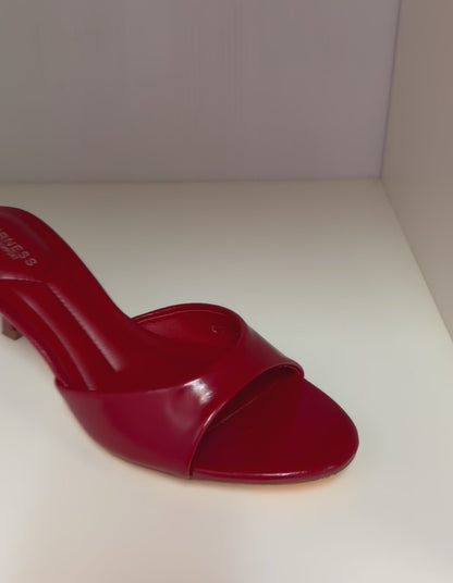 CATH AG26 RED FAUX LEATHER SLIP ON MULE OPEN TOE KITTEN HEEL