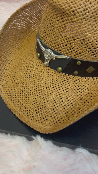 BULLHORN STRAW COWBOY HAT TAN