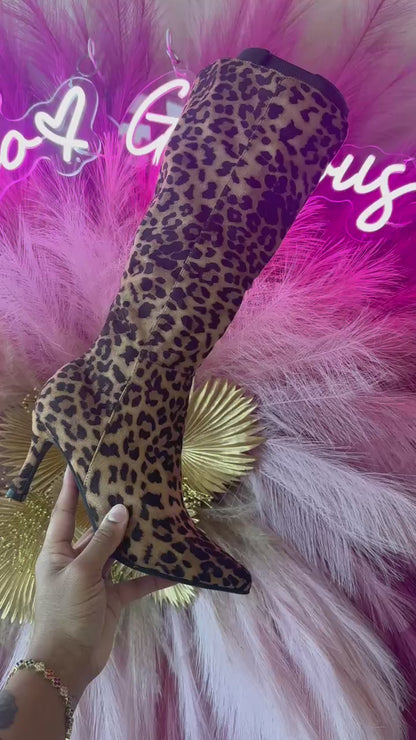 KAYLEE-1 Leopard Print Faux Suede Knee-High Boot