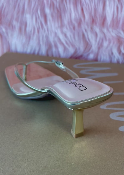 MERASA-12 Gold Faux Leather Kitten Heel Open Toe