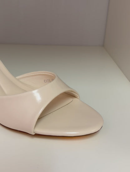 CATH AG26 BONE WHITE FAUX LEATHER SLIP ON MULE OPEN TOE KITTEN HEEL