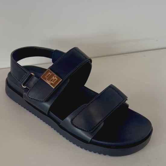 GIBSY-21

- Black faux leather
- Open Toe
- Double Strap
- Slingback sandal
- Flatform Sole, Approx. 1"
- Whole Sizes Only