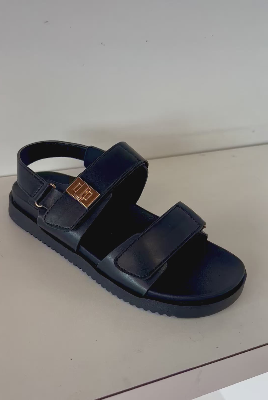 GIBSY-21

- Black faux leather
- Open Toe
- Double Strap
- Slingback sandal
- Flatform Sole, Approx. 1"
- Whole Sizes Only
