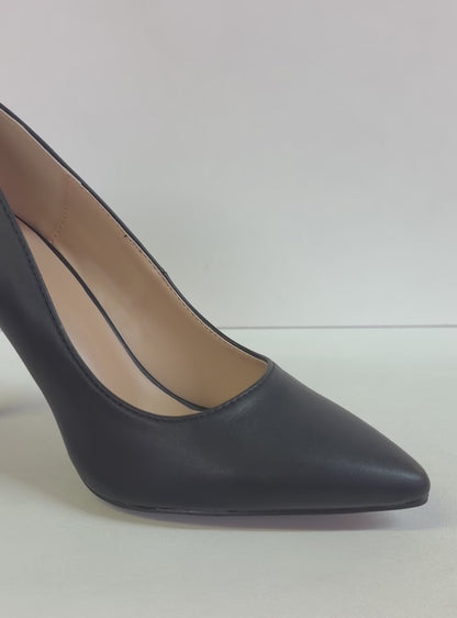 TRINA-01 BLACK FAUX LEATHER ENCLOSED POINTY TOE CLASSIC STILETTO PUMP