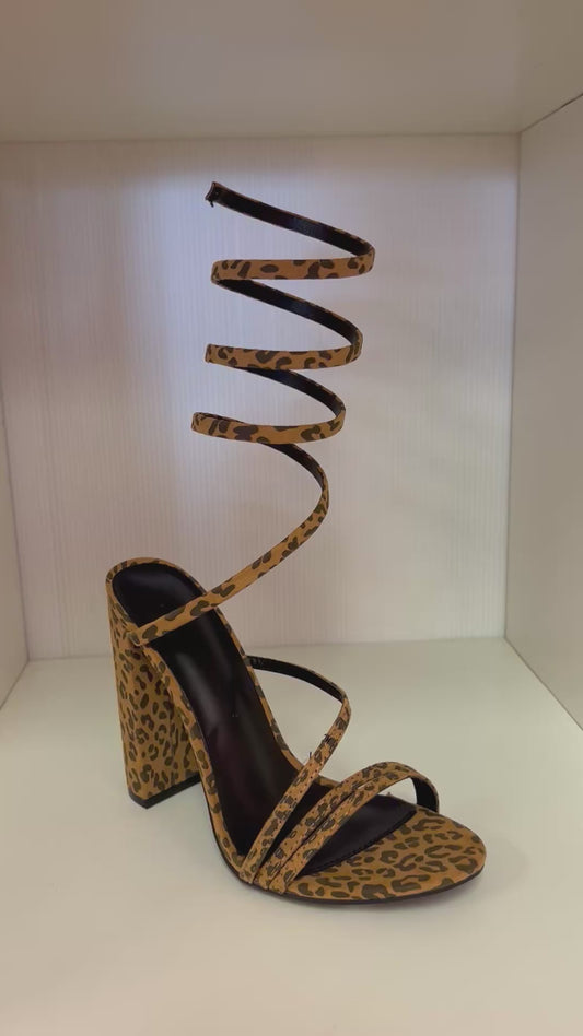 MORRINA-27B LEOPARD PRINT BLOCK HEEL WITH SPIRAL ANKLE STRAP