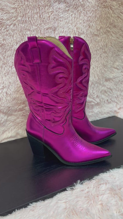 RYDER Hot Pink Metallic Cowboy Boot