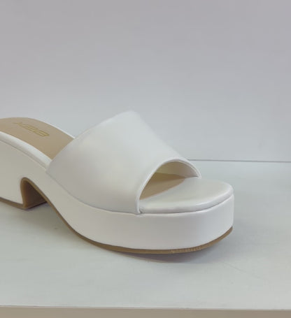 DORIKA WHITE PLATFORM CHUNKY HEEL OPEN TOE SLIP ON MULE SANDAL