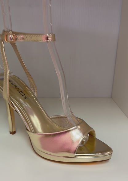 HINA GOLD METALLIC FAUX LEATHER PLATFORM STILEETO WITH ANKLE STRAP