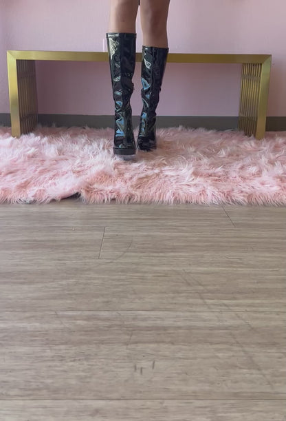 PRESLEY-01/2025 Black Faux Leather Platform Gogo Boots