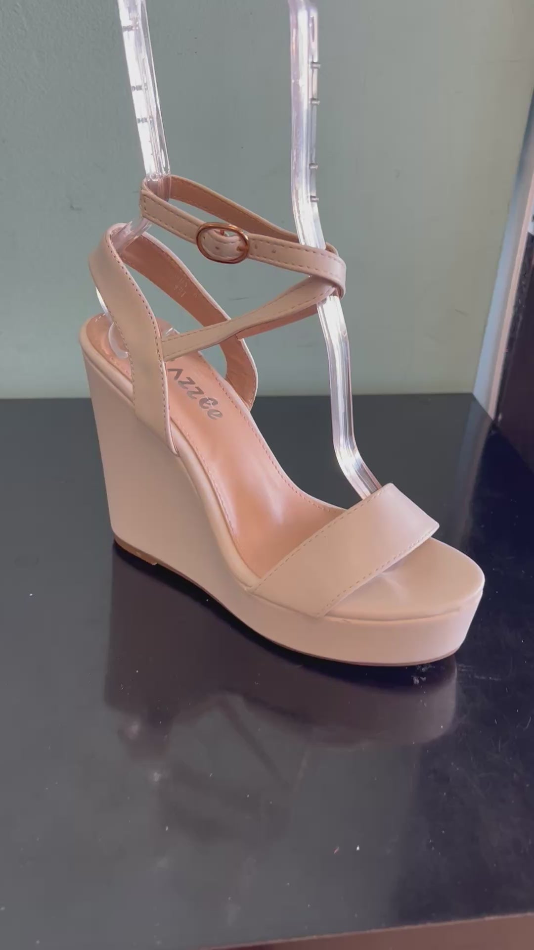 SUN

White Faux Leather
- Wedge Heel approx 4.5"
- Buckle Strap
crisscross ankle straps