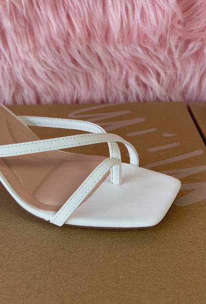 MERASA-09 White Kitten Heel Open Toe Faux Leather