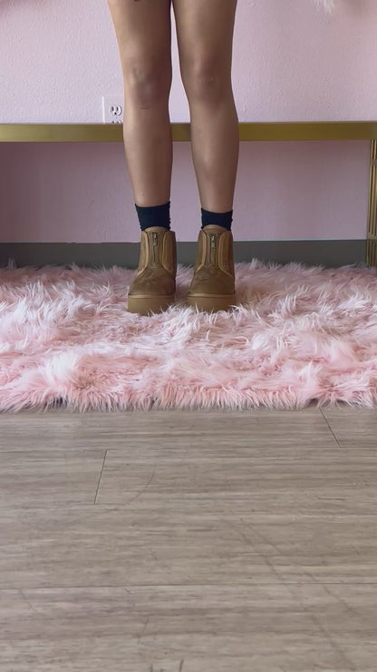 MIANE Camel Tan Faux Suede Zip Up Bootie - Faux Fur Lining