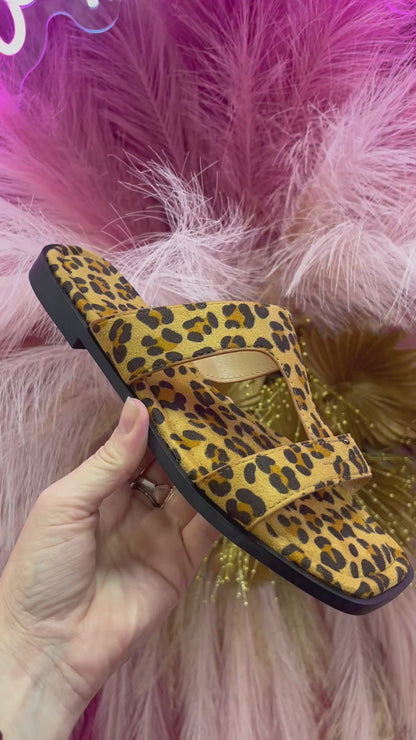 THELMA LEOPARD PRINT SLIP ON FLAT SANDAL