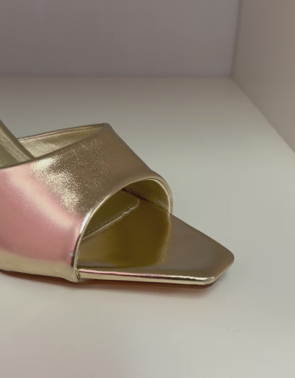 MONROE-05 GOLD METALLIC FAUX LEATHER SLIP ON MULE KITTEN HEEL