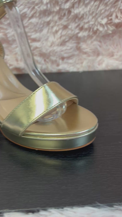 ADAIR S26 GOLD SHINY PLATFORM BLOCK HEEL WITH ANKLE STRAP