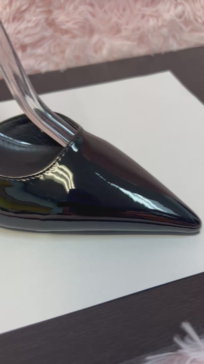 CAMPBELL Black Kitten Heel Pump Slingback Faux Patent Leather