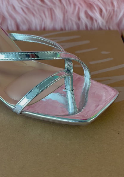 MERASA-09 Silver Kitten Heel Open Toe Faux Leather