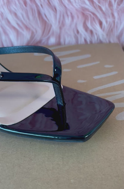 MERASA-12 Black Patent Leather Kitten Heel Open Toe